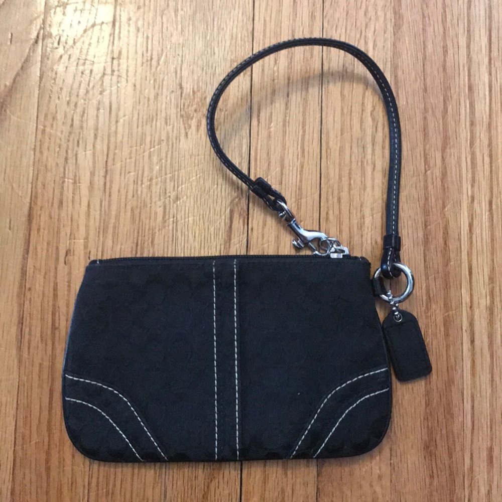 Black fabric coach wristlet